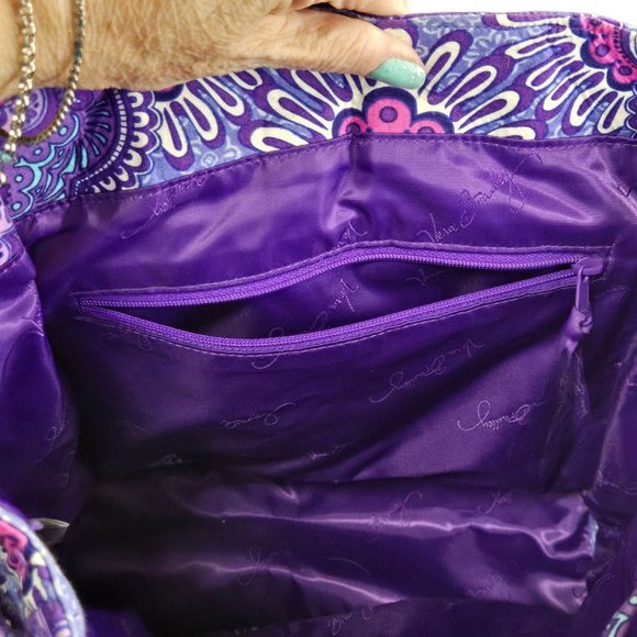 Vera Bradley Drawstring Backpack Lilac Tapestry Medium Tote Buckle Straps Purple - Picture 6 of 12